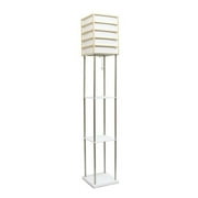 Lalia Home FL1001 1 Light Metal Etagere Floor Lamp with Storage Shelves and Linen Shade - Light Wood