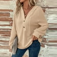 thumbnail image 2 of UoCefik Womens Lightweight Sweatshirt Fashion Waffle Knit Buttons Drawstring Hoodies Fall Hooded Henley V Neck Long Sleeve Pullover Cute Plus Size Casual Tops Beige 3XL, 2 of 6