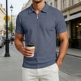 thumbnail image 2 of IWRICH Men's Quarter Zip Texture Polo Shirts Spring Summer Fashion Knit Tops Short Sleeve Dress Clothes Blue L, 2 of 9