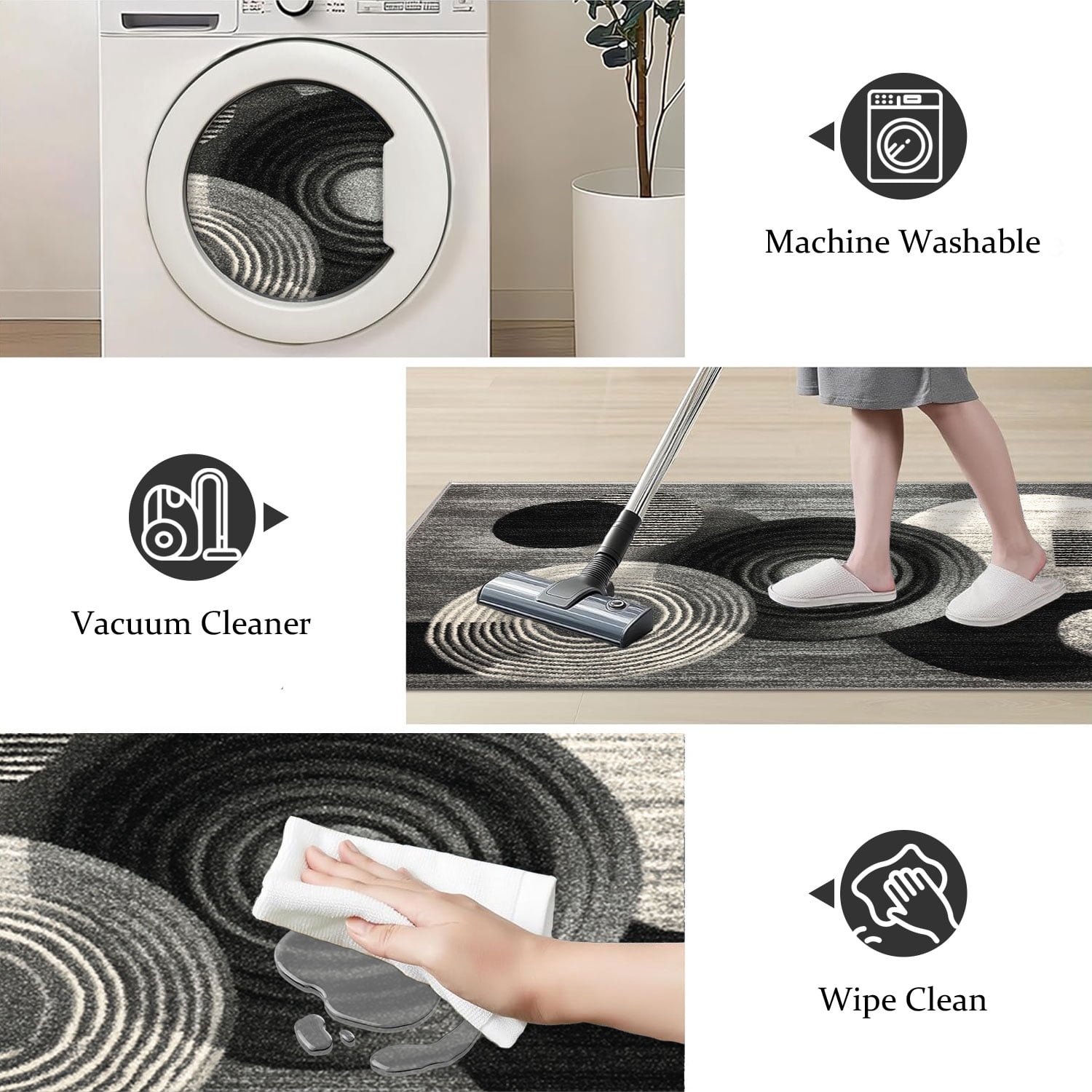3-Piece Farmhouse Kitchen Rug Set, Washable Anti Slip Striped Floor Mats in 3 Sizes, Stain Resistant Decor Rugs for Kitchen Hallway Bathroom Home Christmas Decor