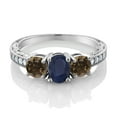 thumbnail image 2 of Gem Stone King 2.12 Ct Oval Blue Sapphire Brown Smoky Quartz 925 Sterling Silver Moissanite Ring (Size 6), 2 of 4