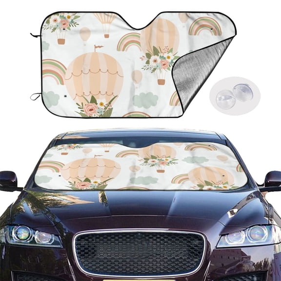 Picia Air Balloon and Flower Curved Windshield Sunshade Accordion Folding Style Auto Shade for Car Truck SUV Van Blocks UV Ray Sun Visor Protector -Small