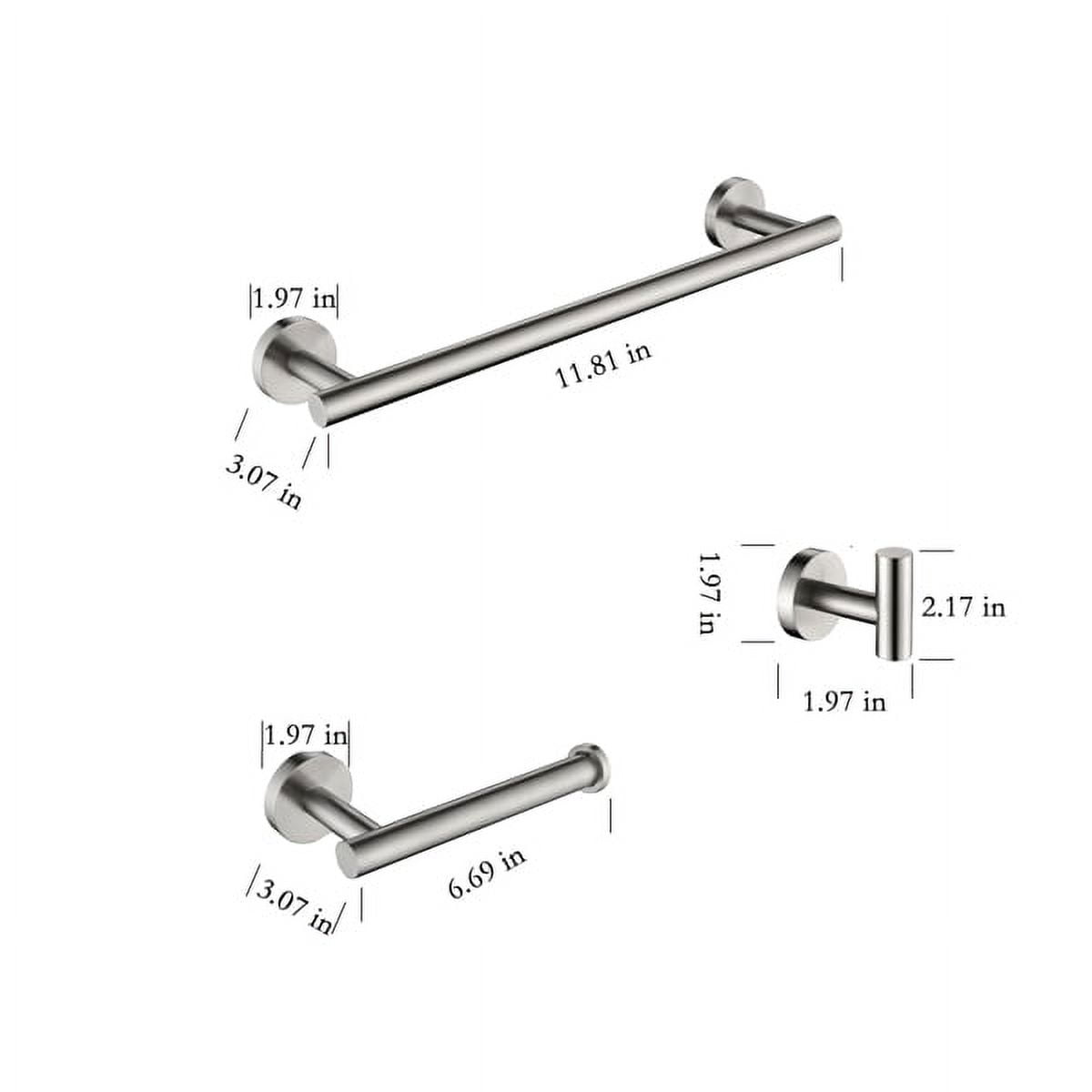 Brushed Nickel Bathroom Hardware Set - 304 Stainless Steel Wall-Mounted Towel Bar, Toilet Paper Holder & Hook, Anti-Rust Organizer for Bathrooms
