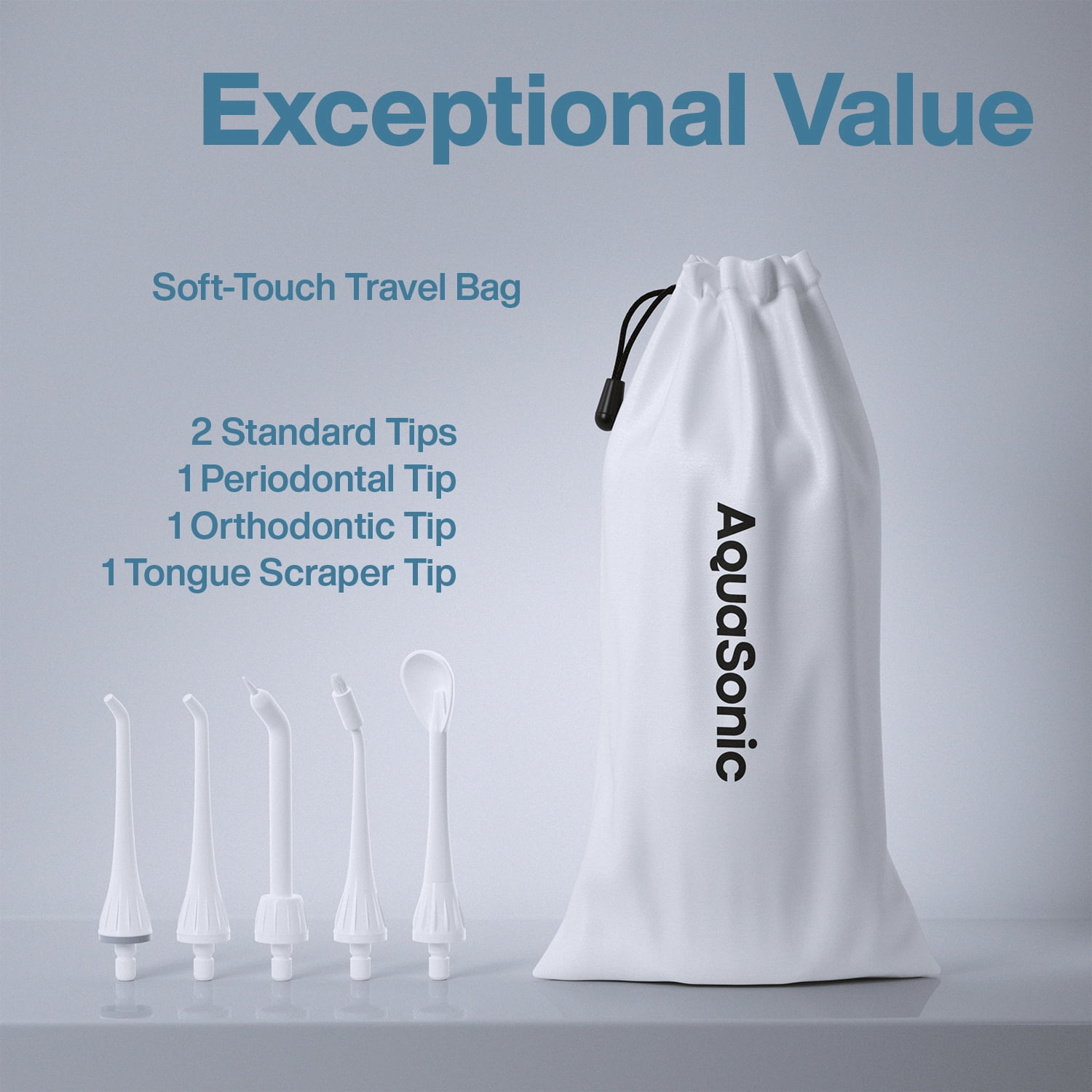 AquaSonic Aqua Water Flosser - Rechargeable Portable Oral Irrigator, 4 Tips, 3 Modes, 150ml Tank (White)