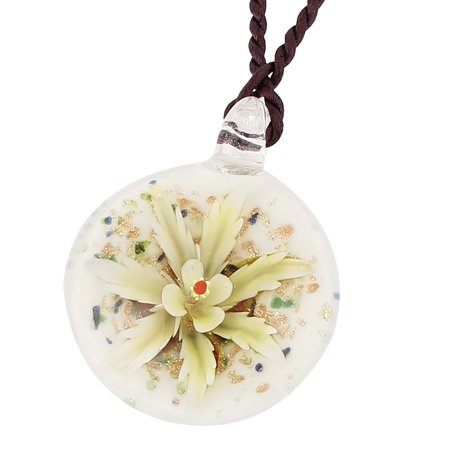 Unique Bargains Nylon String Glass Pressed Flower Design Pendant Necklace Beige White