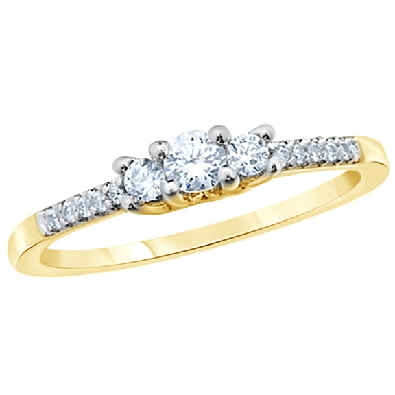 Round Cut White Natural Diamond Three Stone Promise Ring in 10k Yellow Gold (0.33 Cttw)