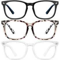 Blue Light Blocking Glasses - 3 Pack Fashion Square Fake Eyeglasses,Anti UV Ray Computer Gaming Glasses,Blue Blockers Glasses for Women/Men,Matte Black Leopard Transparent
