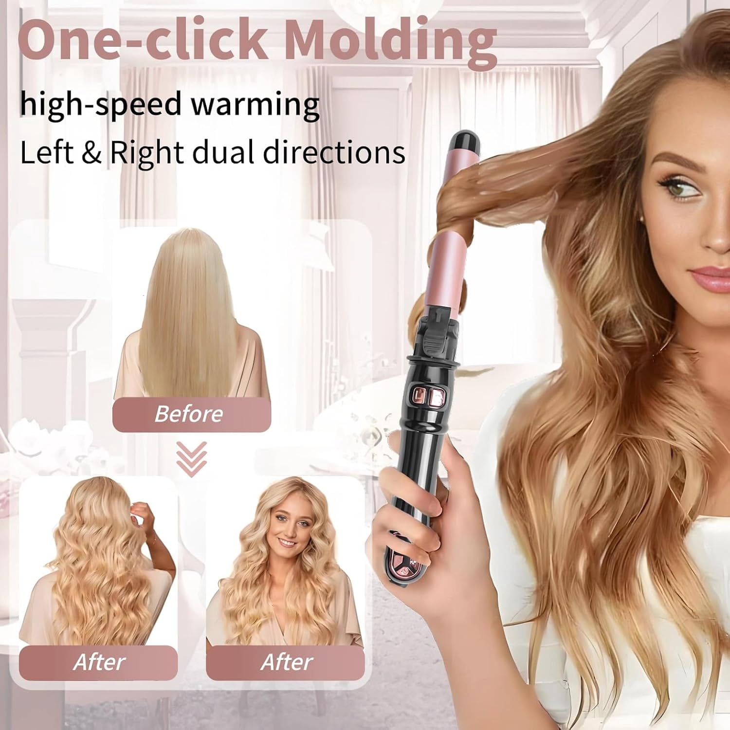 1.1 inch Automatic Curling Wand Rotating Curling Iron for Long Short Hair,Professional Hair Styling Irons Fast Heating