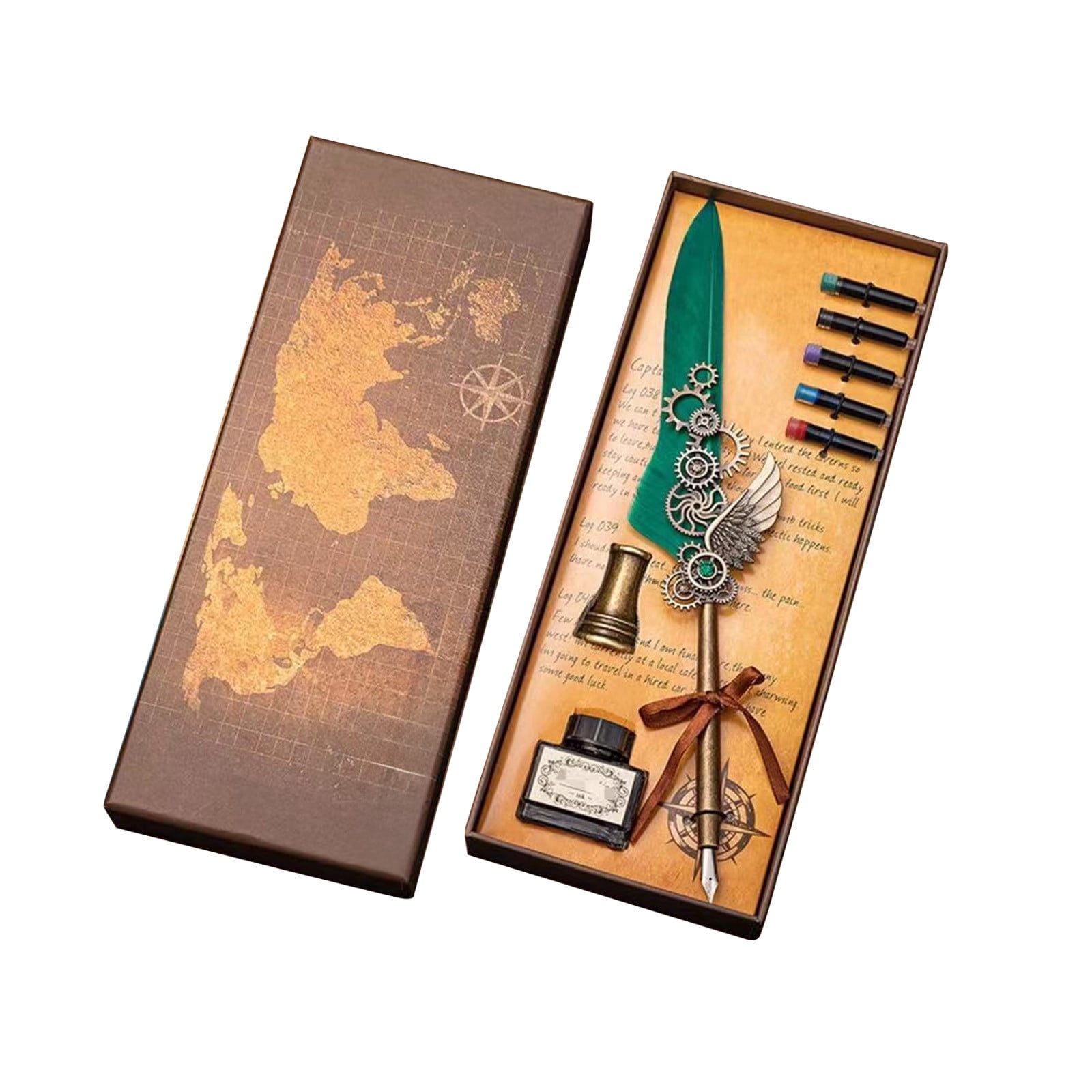 Xheghe Steampunk Quill Pen Set with Ink and Stand - Elegant Writing Kit for Journaling, Letter Writing, and Gifts for Adults