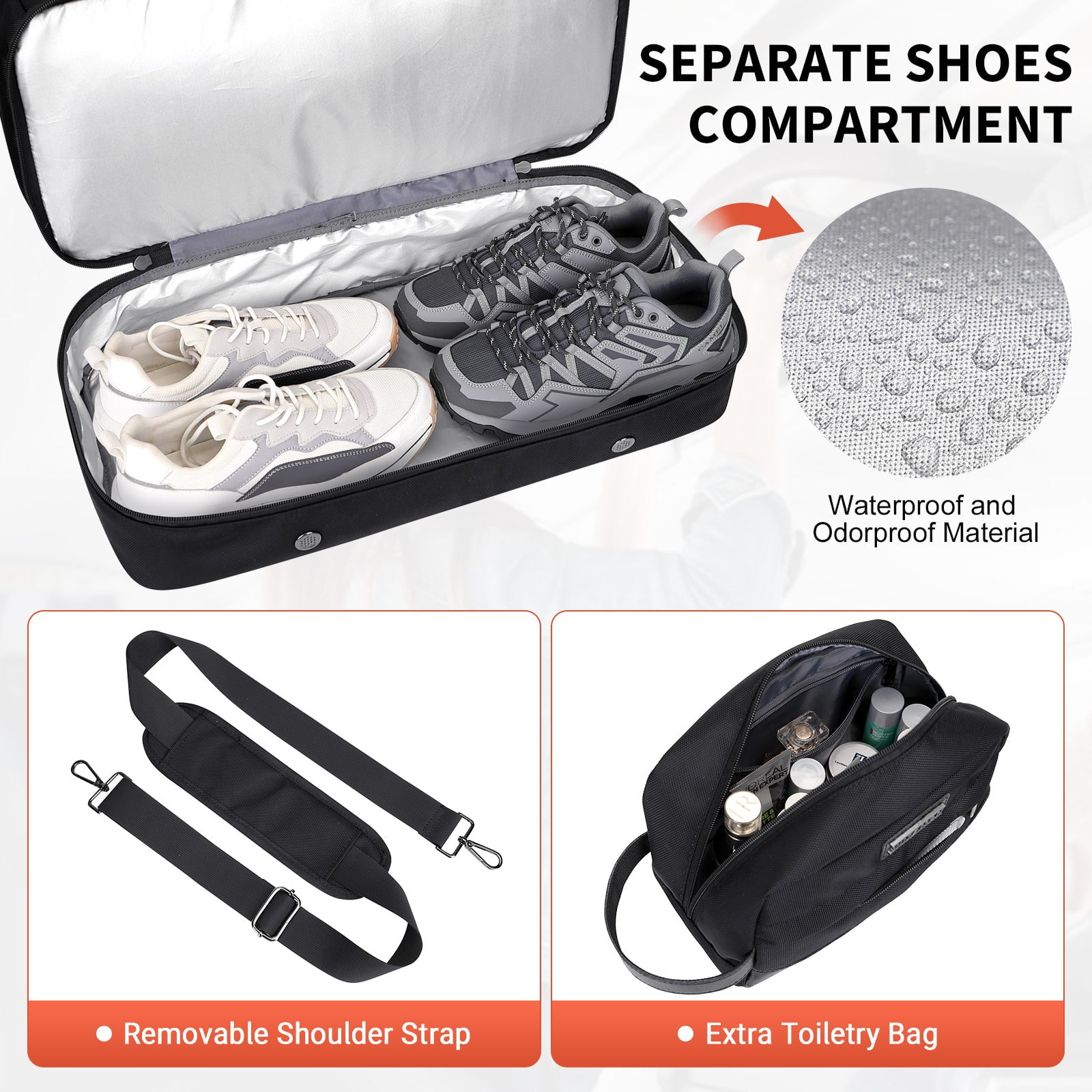 WITZMAN Weekender Bags for Men Women Carry on Duffle Overnight Bag with Toiletry Bag Sets Travel Duffel Bag Shoes Compartment（B694 Black）