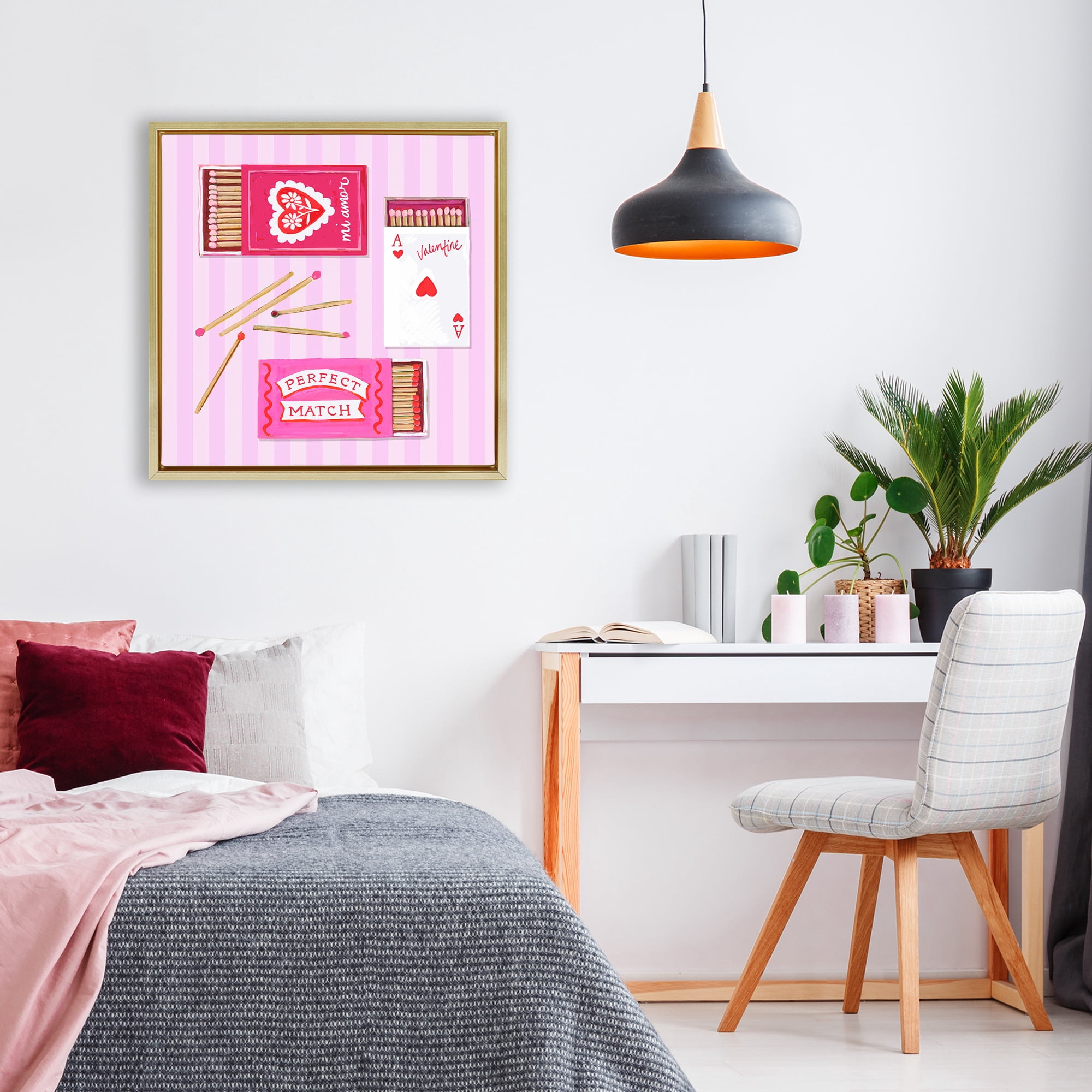 Stupell Industries Romantic Valentine's Matchboxes Gold Framed Floater Canvas Wall Art, design by Rachael Reese