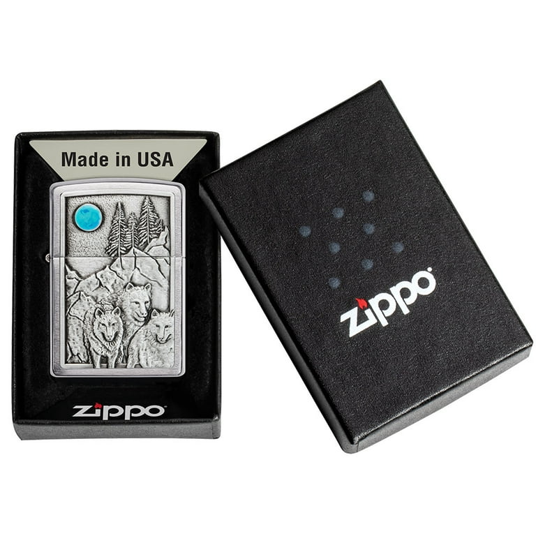 ファッション雑貨・小物その他 ZIPPO WOLF Zippo Wolf Pack and Moon Emblem Brushed Chrome Pocket