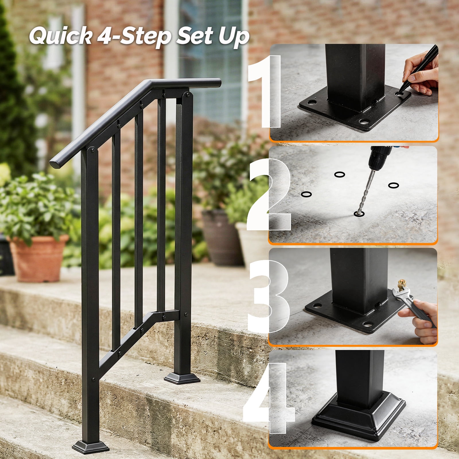 Handrails for Outdoor Steps Fits 1 to 2 Steps