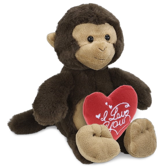 DolliBu I Love You Plush Super Soft Monkey - Cute Stuffed Animal Monkey with Red Heart Plush for Valentines, Anniversary, Romantic Date, Boyfriend, or Girlfriend Gift - 9 Inches