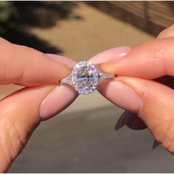 ORLOV DIAMONDS Gorgeous Oval Cut Moissanite Wedding Band Ring 14k White Gold Plated