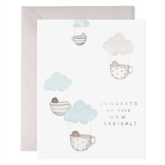 Cute New Baby Arrival Greeting Card – Adorable Baby Animals in Cups Design – Blank Inside with Envelope – Perfect for Baby Showers, Birth Announcements, and Celebrations