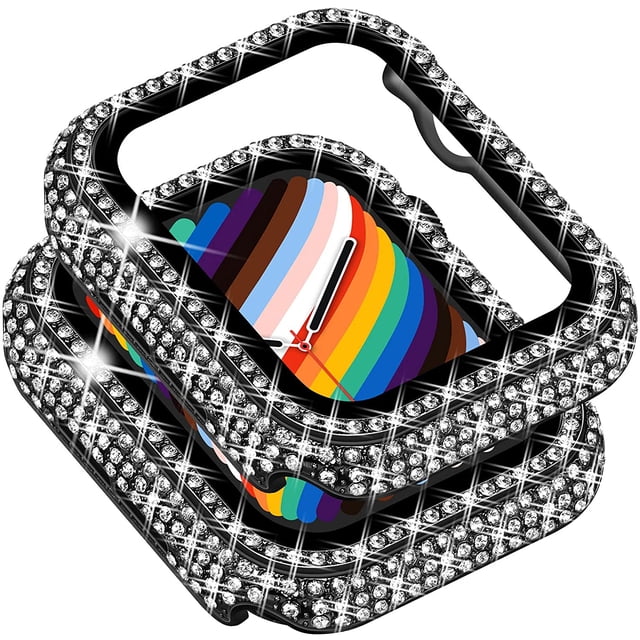 Compatible with Apple Watch Case with Screen Protector for Apple Watch Series 6/5/4/3/2/1, Bling Case Diamond Tempered Glass Protective Cover (Black, 38mm)