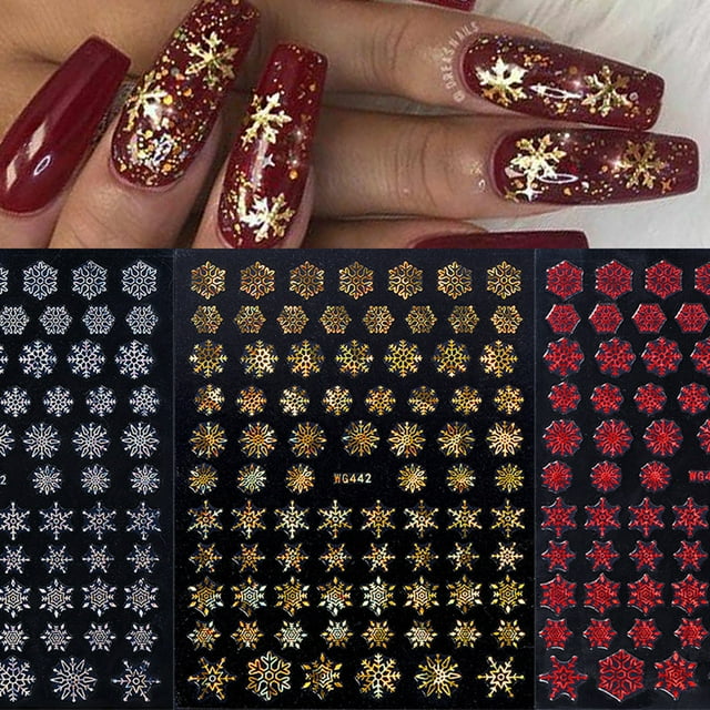 Lubelski Nail Sticker Christmas Style Snowflake Pattern Vivid Images White Snow Embossed Sticker Xmas Charms for Manicure