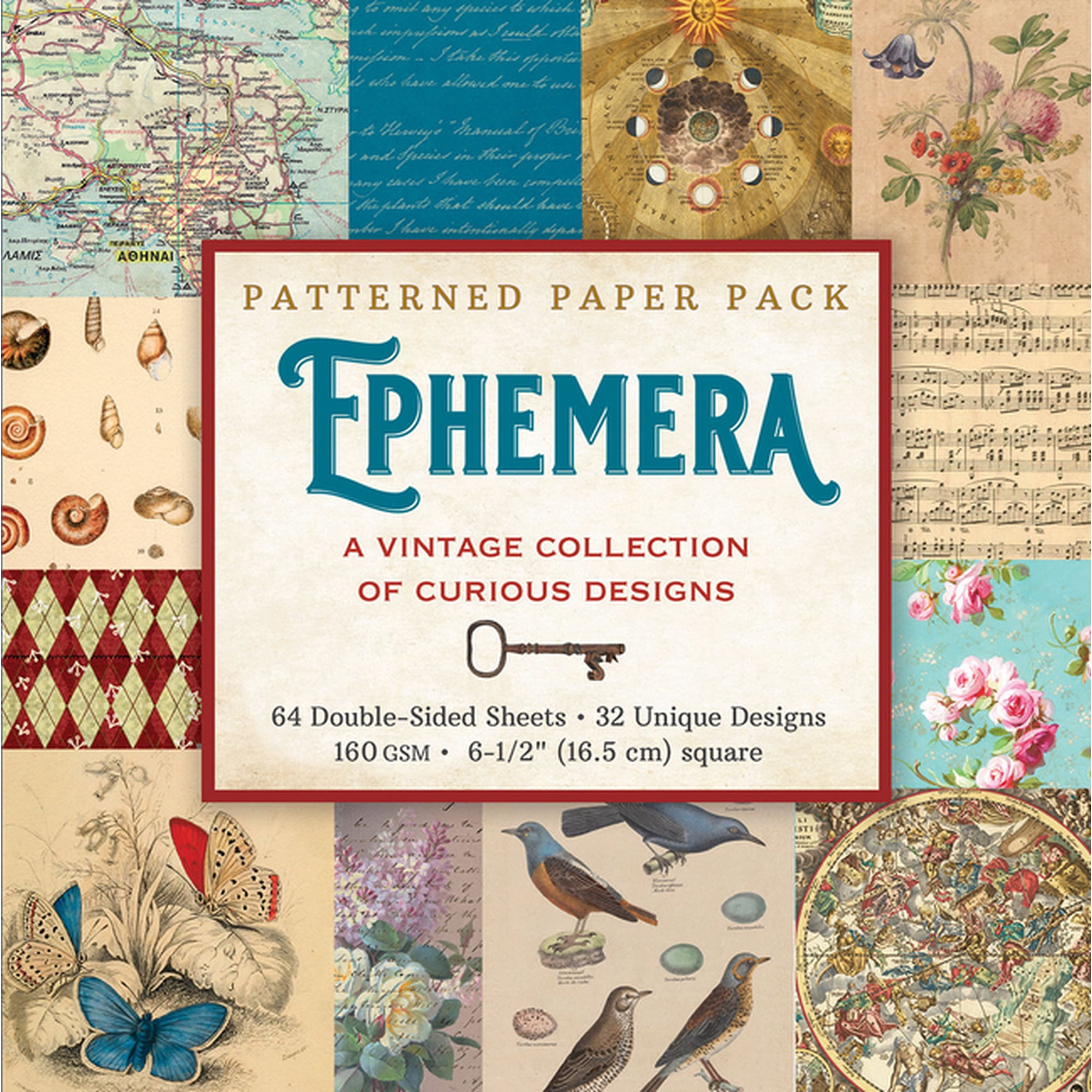 Ephemera Patterned Paper Pack (64 Double-Sided Sheets, 32 Unique Designs, 160 GSM Heavyweight Paper): A Curious Collecti, (Hardcover)