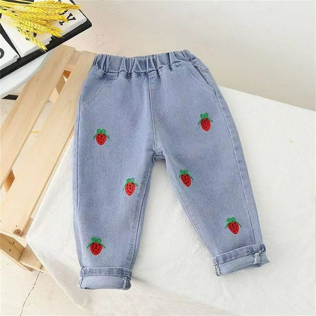 Pantalons en Denim à Taille Élastique pour Enfants, Pantalons de Jogging d'Été pour Garçons et Filles Unisexes, Bas Droits Rouges