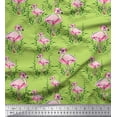 thumbnail image 1 of Soimoi Green Poly Georgette Fabric Grass & Flamingo Bird Printed Craft Fabric by the Yard 52 Inch Wide, 1 of 1