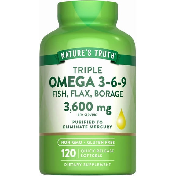 Triple Omega 3-6-9 | 3600mg | 120 Softgels | Fish, Flax, & Borage Oil | by Nature's Truth
