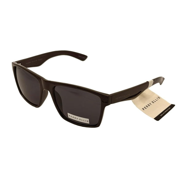 Perry Ellis Matte Dark Brown Plastic Men's Square Sunglasses, Brown Lens