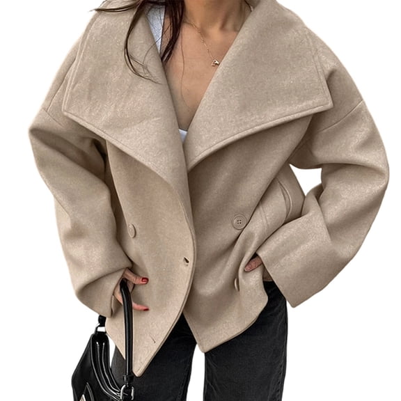 Womens Shawl Collar Oversized Coat Fall Winter Cropped Coat Khaki S