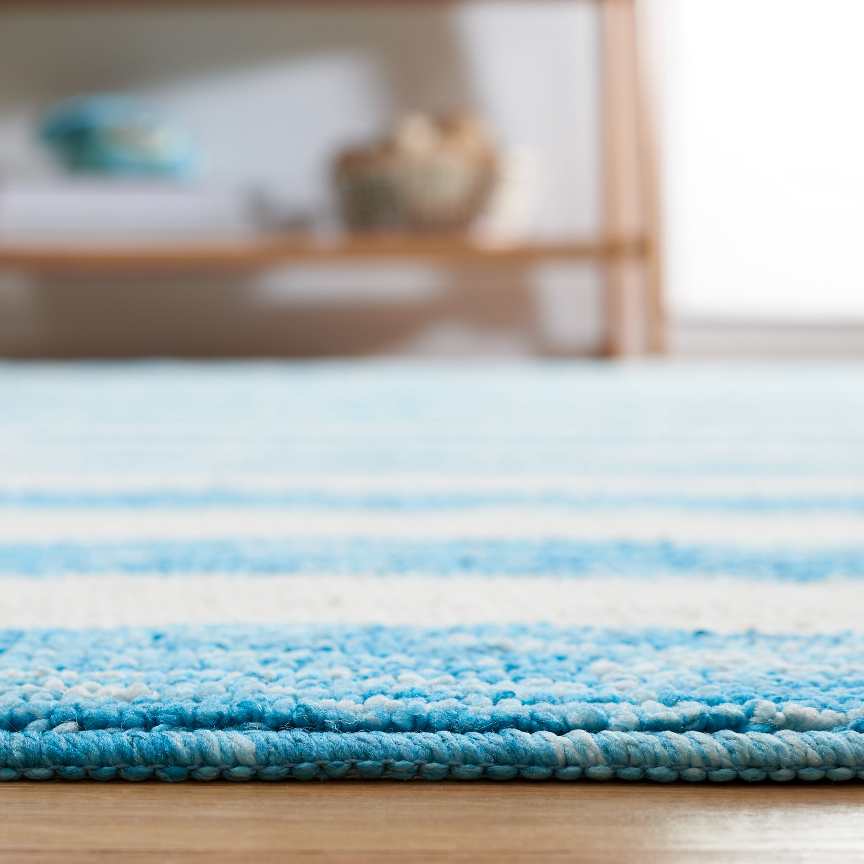 Safavieh Easy Care Fergal Striped Polyester Machine Washable Runner Rug, Blue/Ivory, 2'3" x 8'