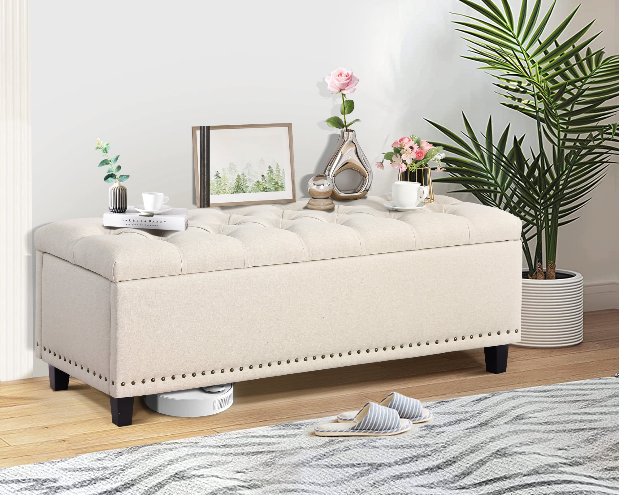 Haverchair 51" Ottoman Storage Benches, 30 Gallons End of Bed Storage Bench, Large Rectangular Storage Ottoman, Button-Tufted Ottoman with Storage for Living Room Bedroom, Foot of Bed (Beige)