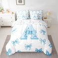 thumbnail image 2 of Homewish Cartoon Monogrammed A Bedding Comforter Set 7pcs for Teens, Watercolor Bow-tie Queen Bedding Sets, Blue Kawaii Letter Reversible Queen Sheet Sets, Ultra Soft Bedroom Decor, 2 of 7