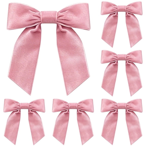 Pink Velvet Bows 5 Pieces Pre-Tied Decorative Bow Set for Valentine's Day Baby Shower Bridal Party Gift Wrapping, 4.92 inch Romantic Ribbon Decoration