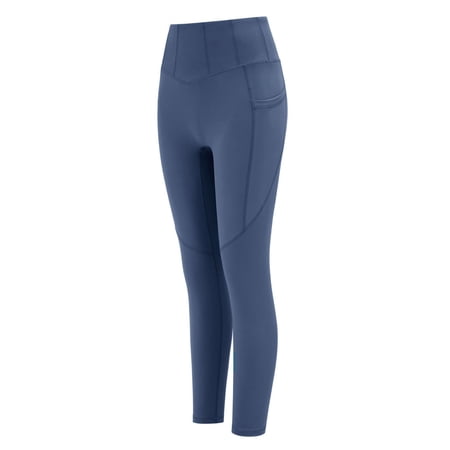 OSOLU Women Solid Color Yoga Pants Tight Fitting High Waist Push Up Lifting And Fitness Pants Workout Stretchy Running Tummy Control Joggers Bottoms Blue S