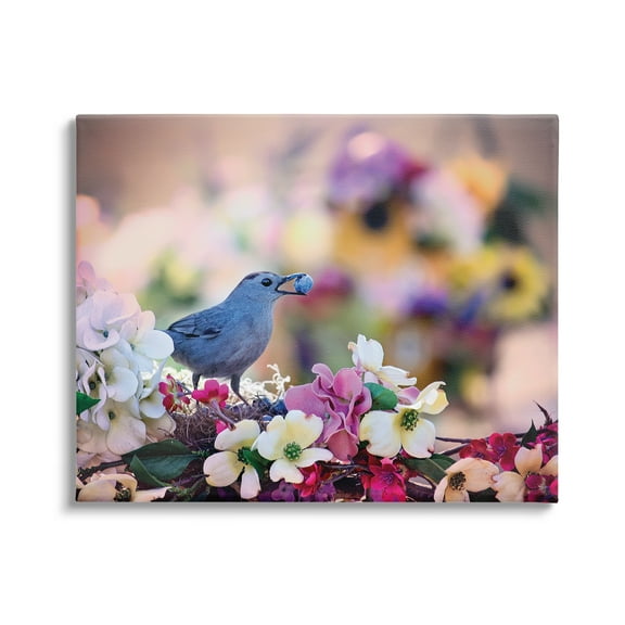 Stupell Industries Bird with Spring Flowers Animals & Insects Photography Gallery Wrapped Canvas Print Wall Art, 20 x 16