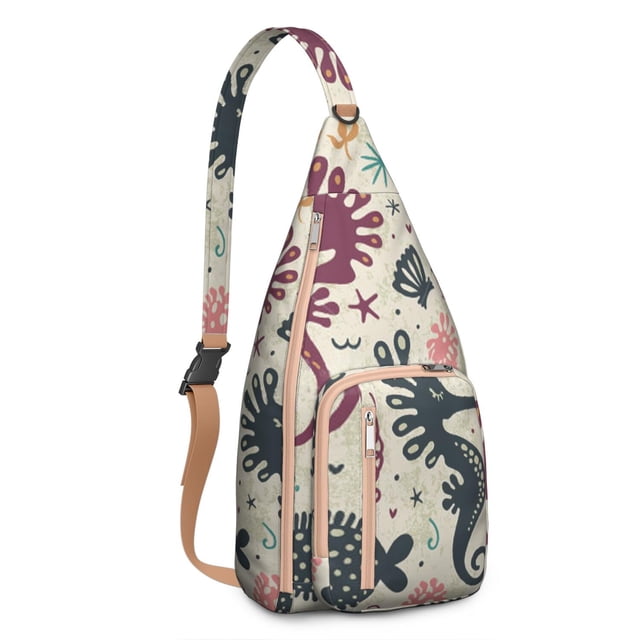 Ocean Creatures Sling Backpack - Tropical Seahorse & Jellyfish Pattern Crossbody Bag, Lightweight Anti-Theft Shoulder Pack with Layered Storage for Travel, Photography and Cycling