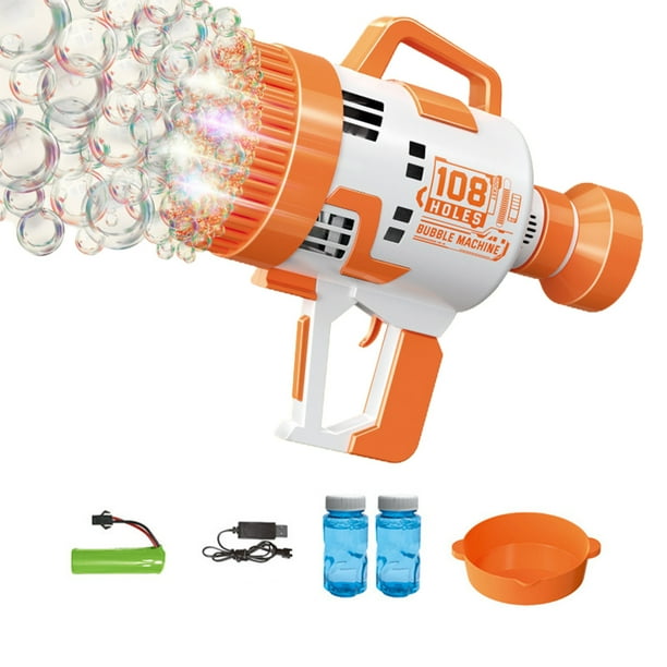 Máquina de burbujas Pistola de burbujas automática de 108 agujeros con luz colorida Soplador de burbujas eléctrico para niños Actividad de fiesta al aire libre de verano Regalo de cumpleaños