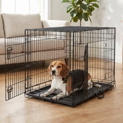 Vibrant Life 2-Door Foldable 42 Metal Dog Training Crate with Divider Panel and Leak-Proof Tray