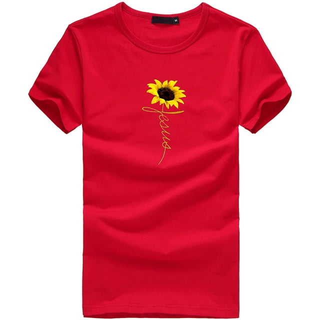 Pompotops Femmes Filles Grande Taille Tournesol Shirt Manches Courtes T Chemisier Tops