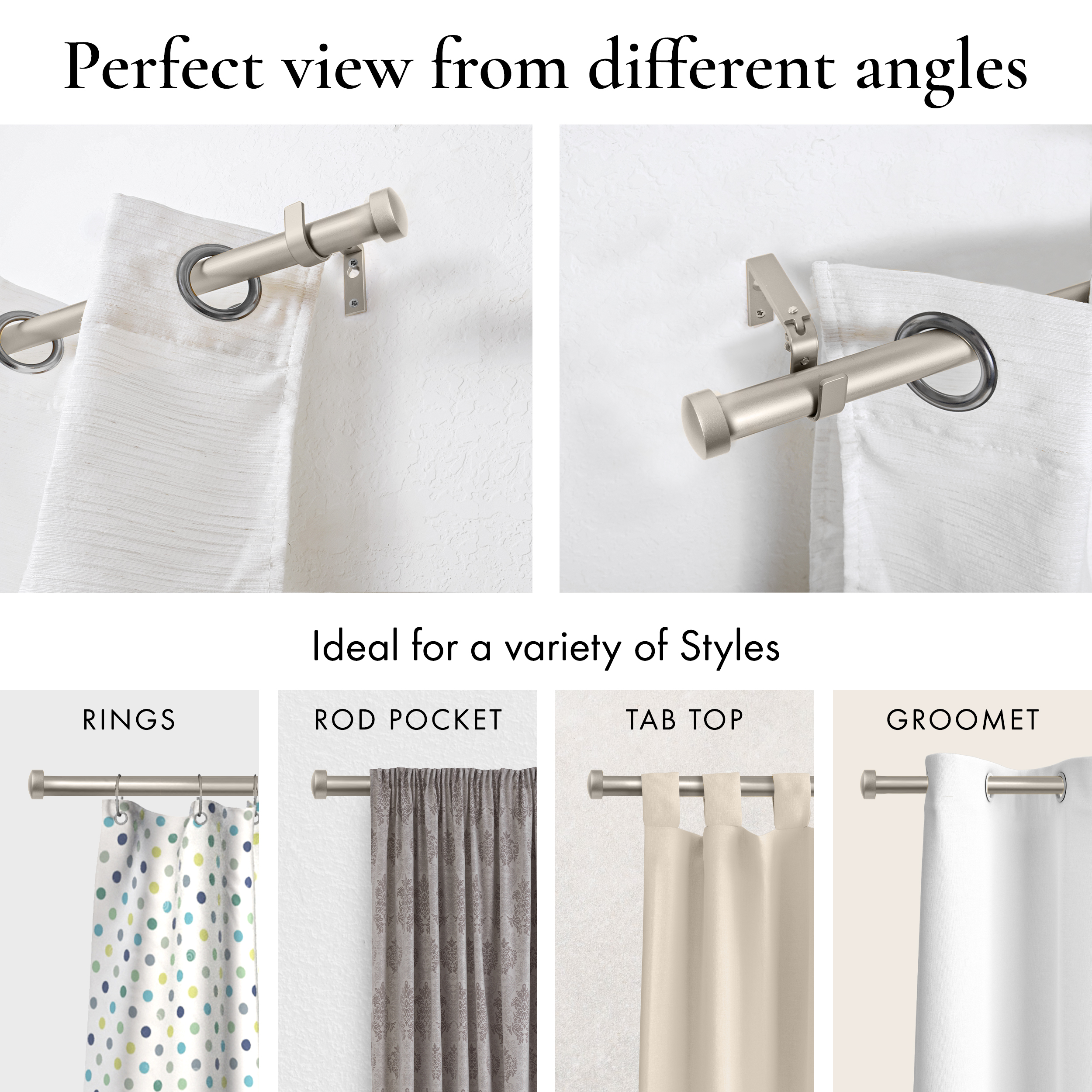 Meriville 1-Inch Diameter End Cap Single Window Treatment Curtain Rod (84"-120", Pewter)