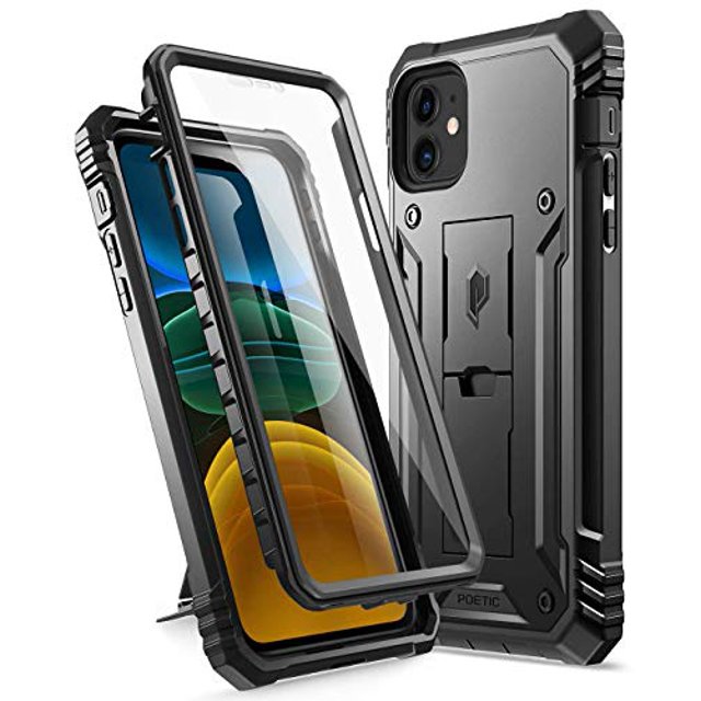 Poetic iPhone 11 Rugged Case with Kickstand, Full-Body Dual-Layer Shockproof Protective Cover, Built-in-Screen Protector, Revolution Series, for Apple iPhone 11 (2019) 6.1 Inch, Black