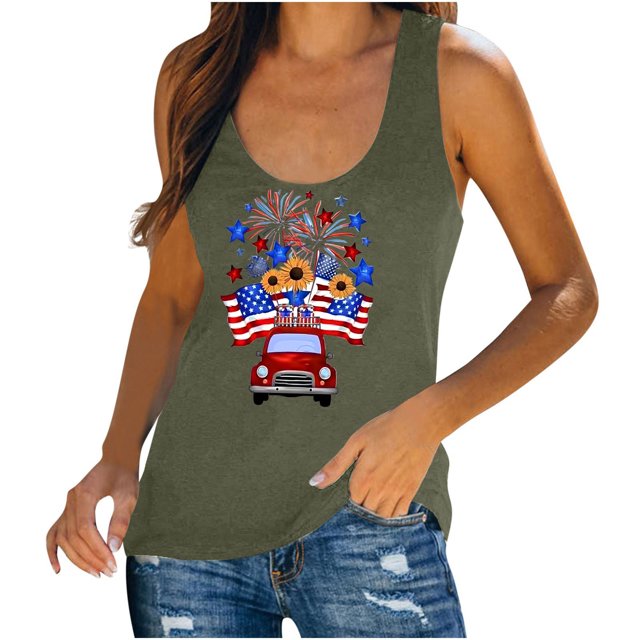 CFLVAEK Débardeurs Jour de l'Indépendance pour Femmes Été Décontracté Col Rond Sans Manches Sortie Débardeur 4 Juillet T-Shirts Graphiques TTG