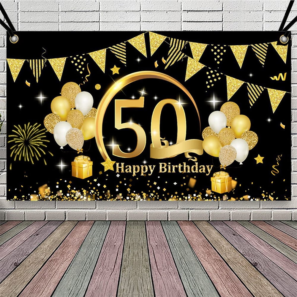 Fangsheng 6x3.6ft Happy 50th Birthday Party Photography Backdrop, Black ...