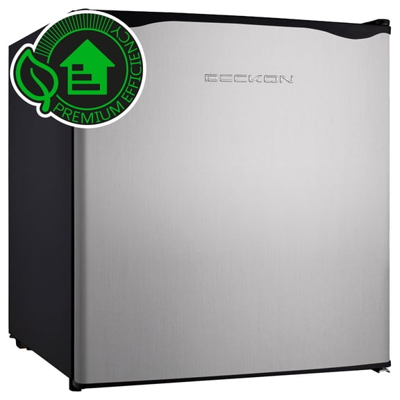 Frigobar con congelador Acero Inoxidable 1.6 Pies 45L Ahorrador de energía Premium Efficiency Compacto Gris Plata Control de temperatura ideal para oficina, cuarto o minibar mini fridge Beckon