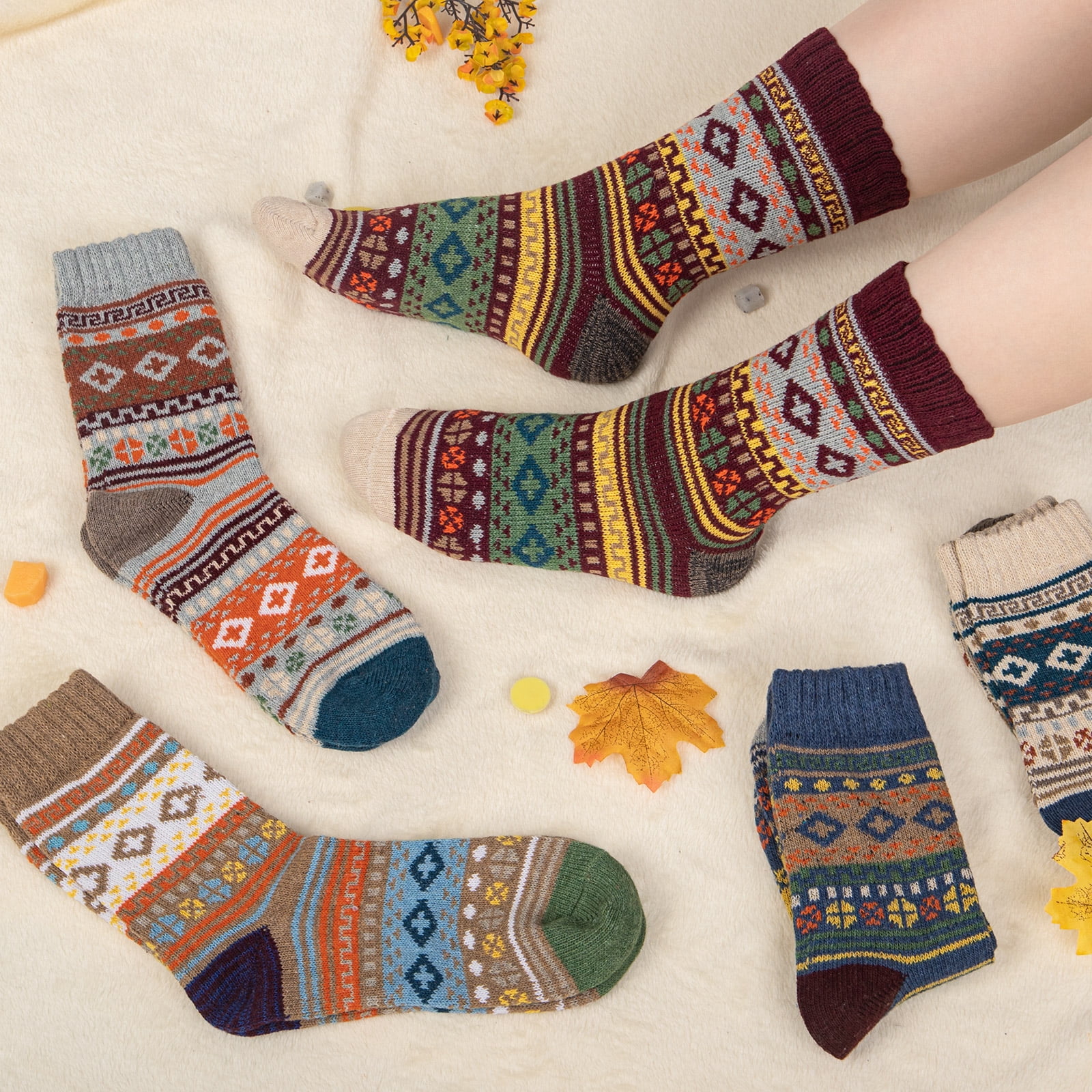 6 Pairs Pack Womens Wool Socks Thermal Hiking Winter Boot Warm Thick Cozy Crew Comfy Socks Size 5-9