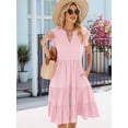 thumbnail image 6 of Women'S Summer Dress V Neck Short Sleeve Midi Sundress Flowy Tiered Beach Dresses with Pockets Pink M, 6 of 9