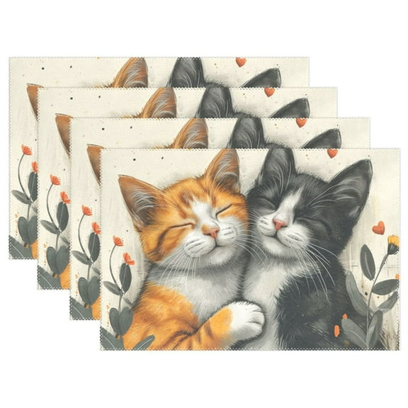 Cats Leaves Hearts 12×18 inch Placemats Heat Resistant Washable Foldable Rectangular Placemats Set Decoration Indoor Outdoor for Kitchen Dining Table 1PC