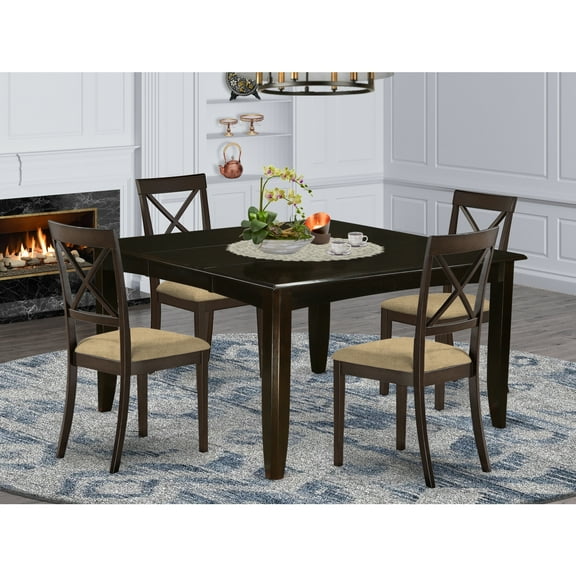 East West Furniture Parfait 5-piece Dining Set with Square Table in Cappuccino