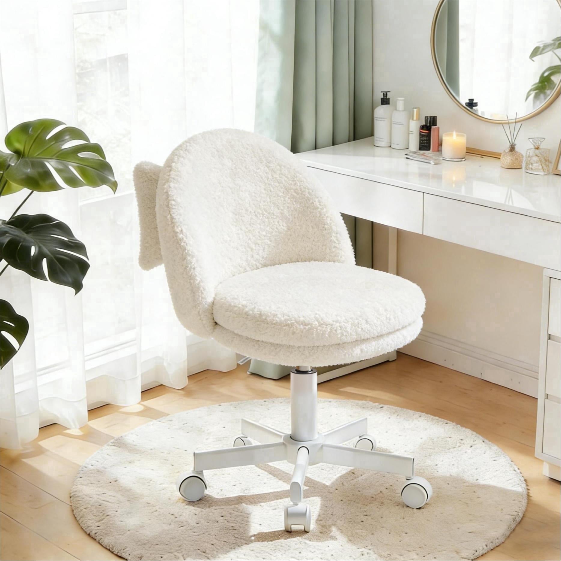 Ktaxon Armless Home Office Desk Chair, Teddy Velvet Swivel Vanity
