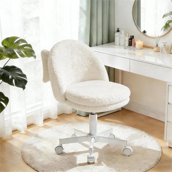 CloudRest Pro Vanity Chair with Back & Wheels, Adjustable Swivel Velvet Stool for Bedroom, Home Office, White