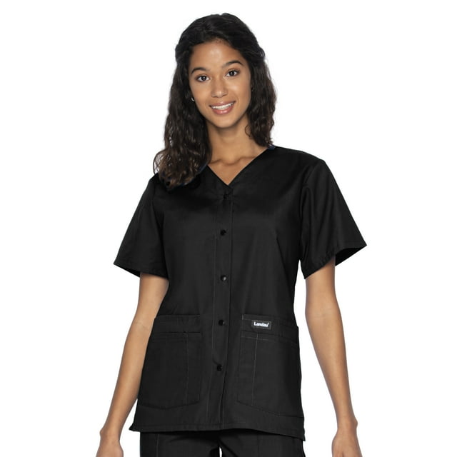Landau Essentials Haut d'Uniforme à Boutons-Pression pour Femme, Coupe Classique Décontractée, Col en V, 4 Poches